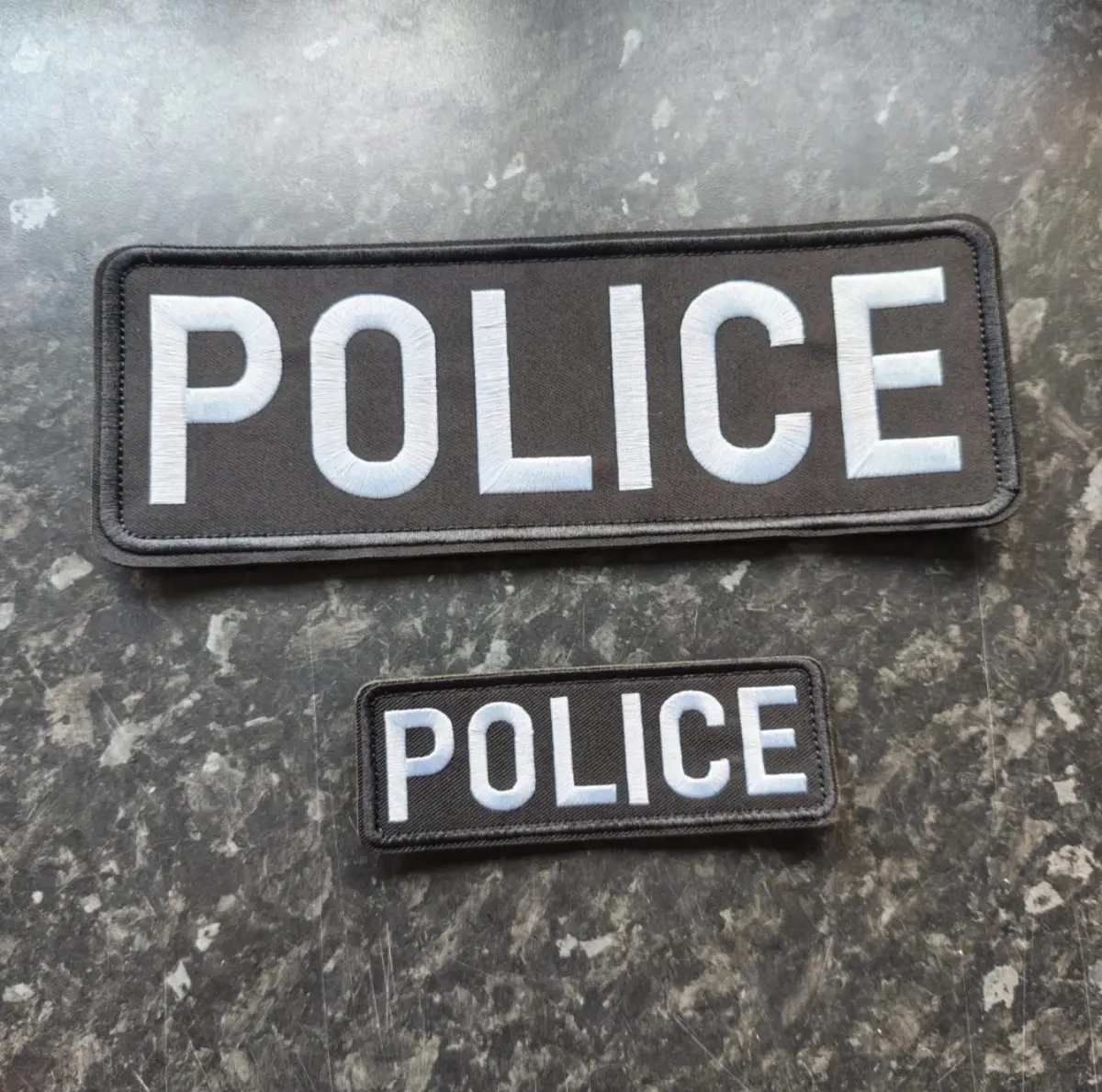 Police Embroidered Hook & Loop Patch Set - Large & Small - Black