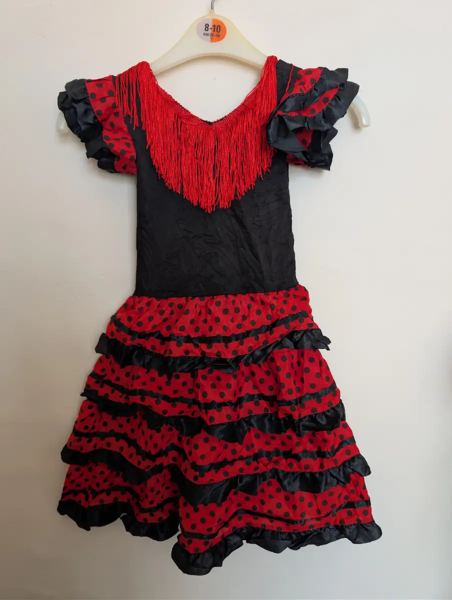 La Senorita Spanish Flamenco Dress – Red & Black Polka Dot – Age 6 – Fancy Dress