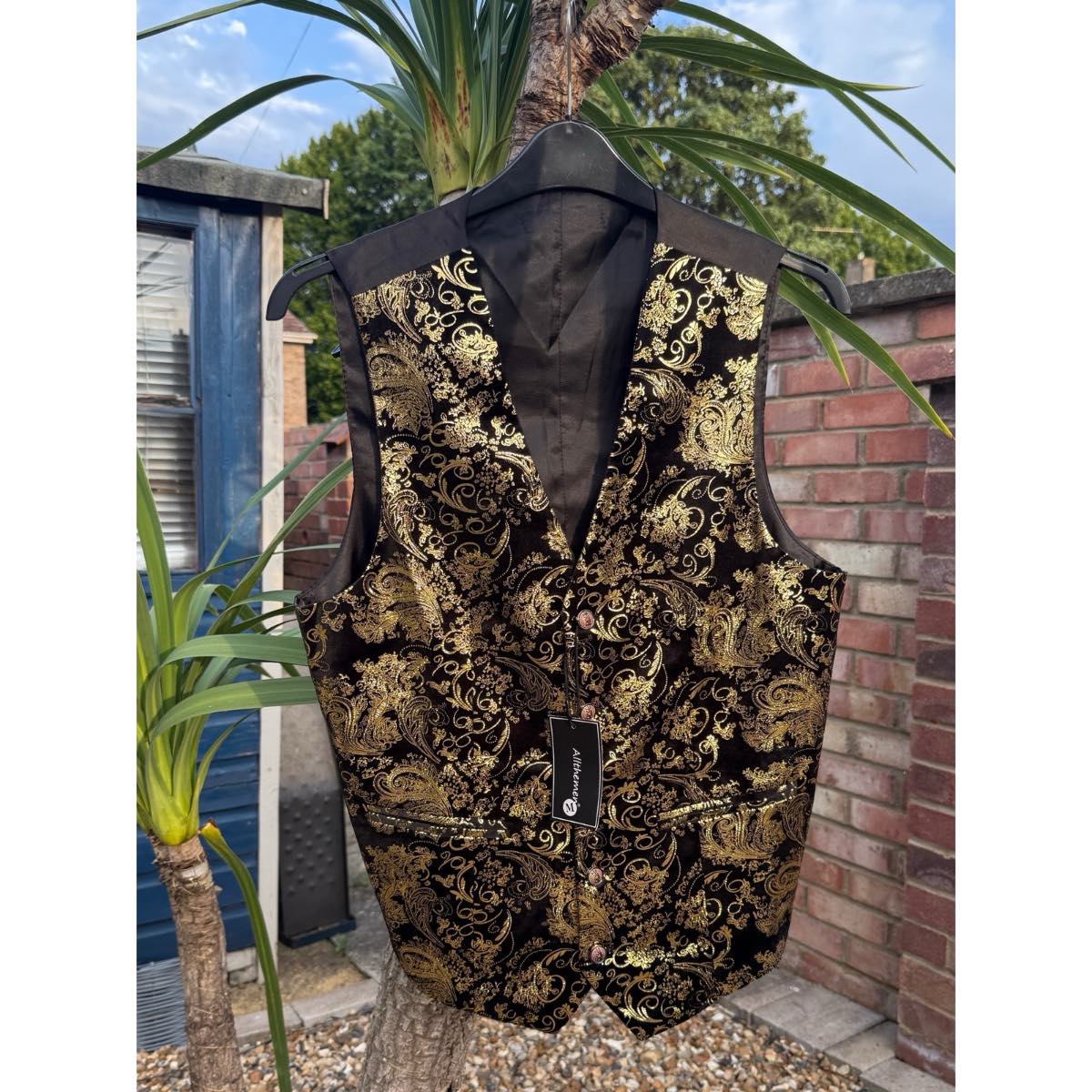 Allthemens Men’s Gold & Black Paisley Jacquard Suit Waistcoat