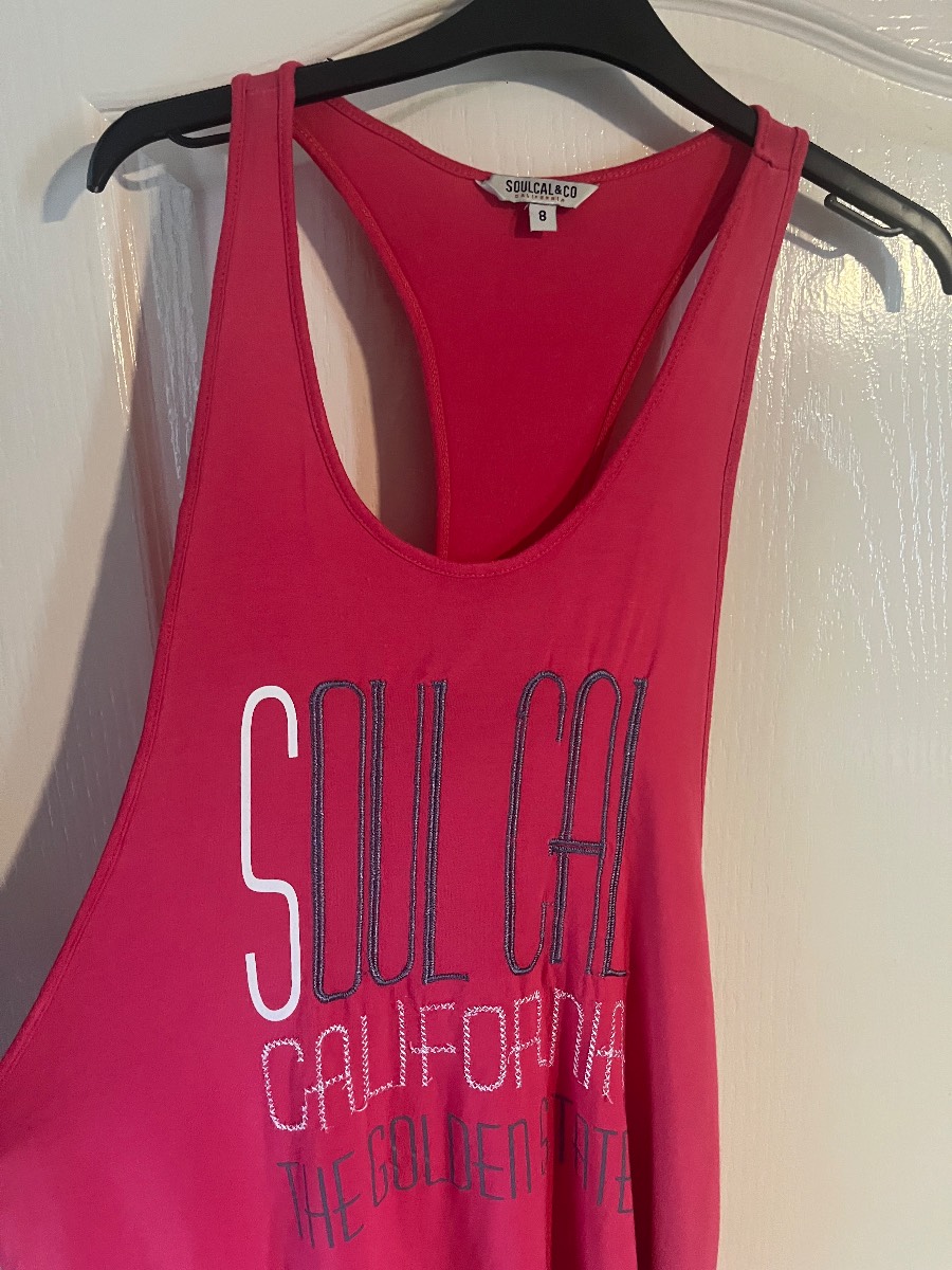 SoulCal & Co Pink Racer back Tank Top With Lettering. Size 8
