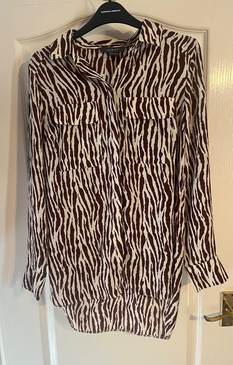 Primark Animal Print Button Through Blouse. Brown/white Office Work Wear Size 10