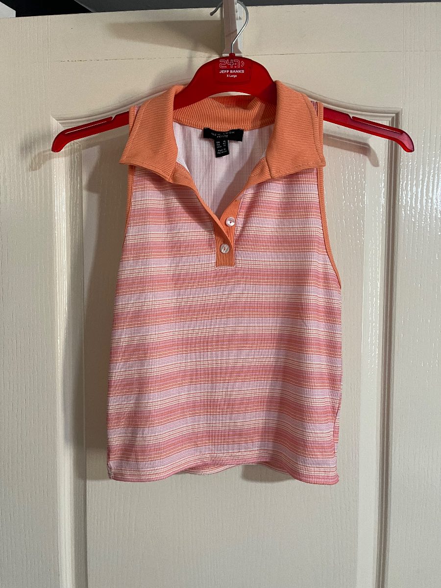 New Look Petite Orange/white Sleeveless Collared Top. Size 14