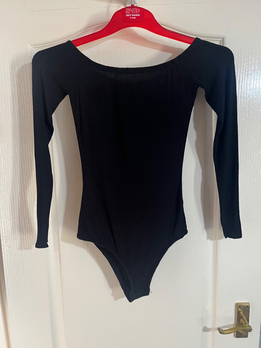 PLT black long sleeve, round neck bodysuit. Size 8