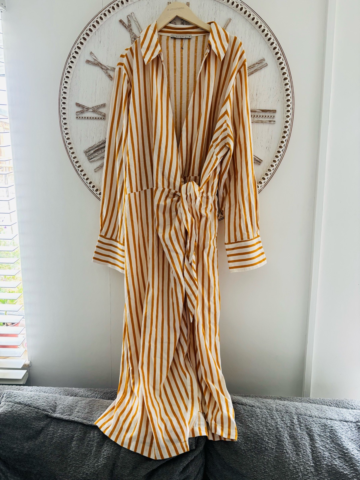 Frankie Bridge x F&F maxi linen cotton wrap stripe dress size 22