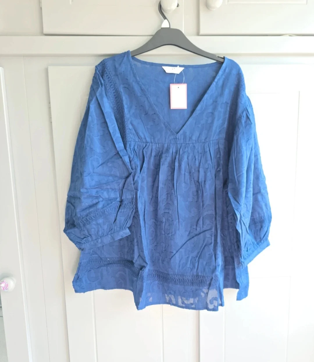 Navy Cotton Top Size 18. With lace design Julipa