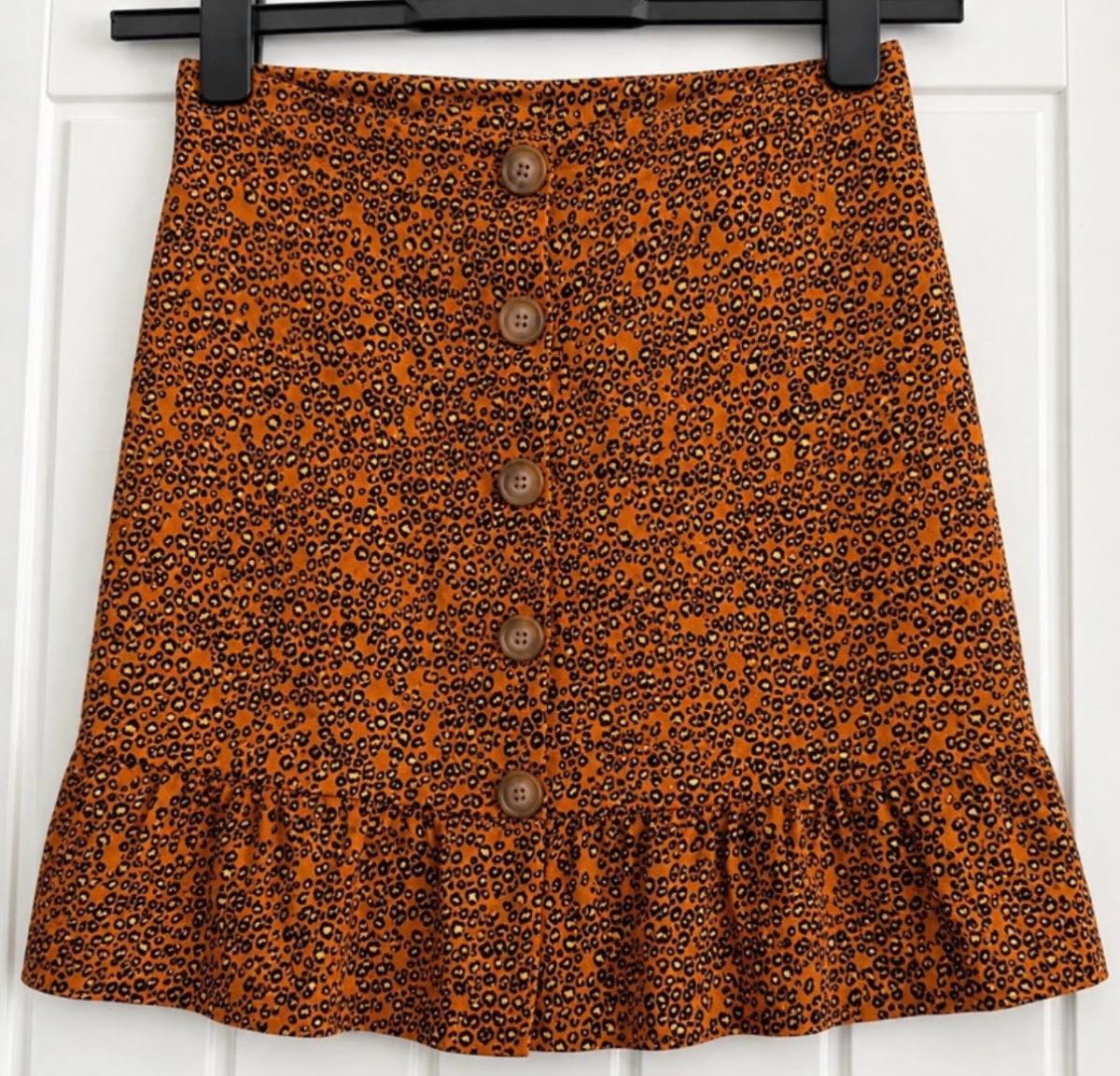 Papaya Woman Orange Animal Print Button Front Frill Mini Skirt – Size 8