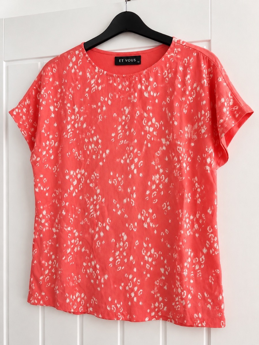 Et Vous Coral Print Short Sleeve Top – Size 12