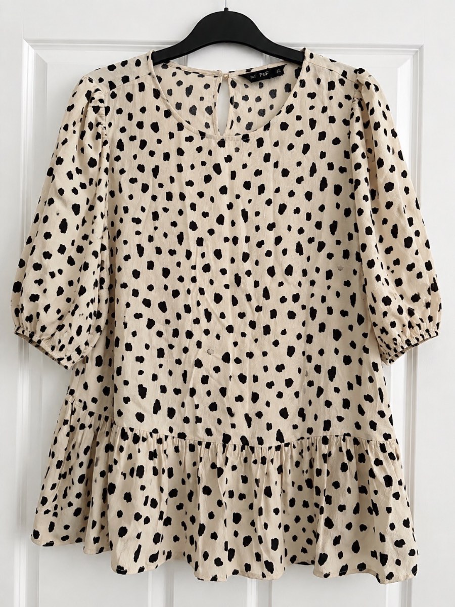 F&F Cream & Black Dalmatian Spot Smock Tunic Dress Size 16