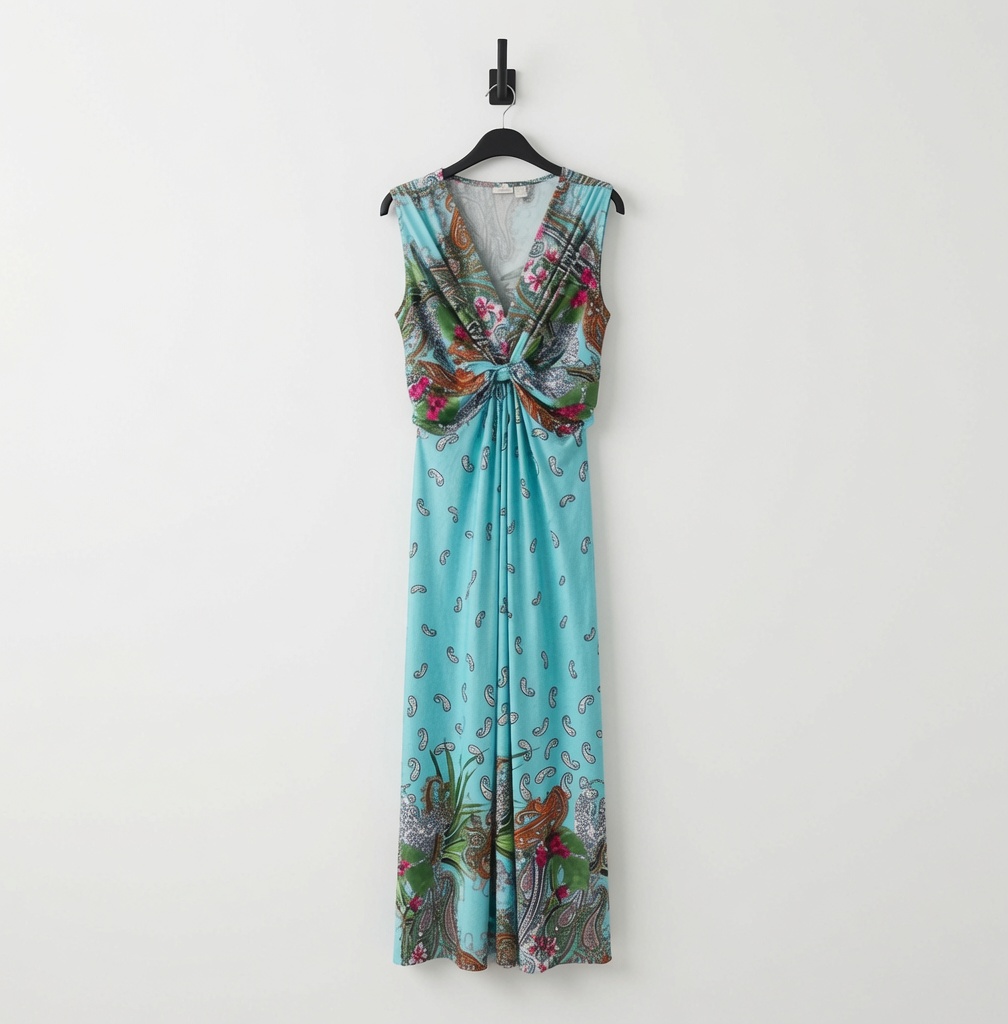 Bodyflirt Boutique Turquoise Paisley Maxi Dress Medium M Size 12 14 Twist Front