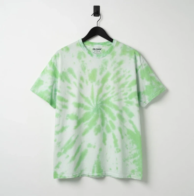 Vibrant Lime Green Tie Dye T-Shirt Gildan XL Retro Spiral Festival Wear Mens