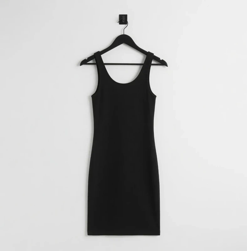 New Look Womens Black Ribbed Dress Size 10 Sleeveless Scoop Neck Bodycon