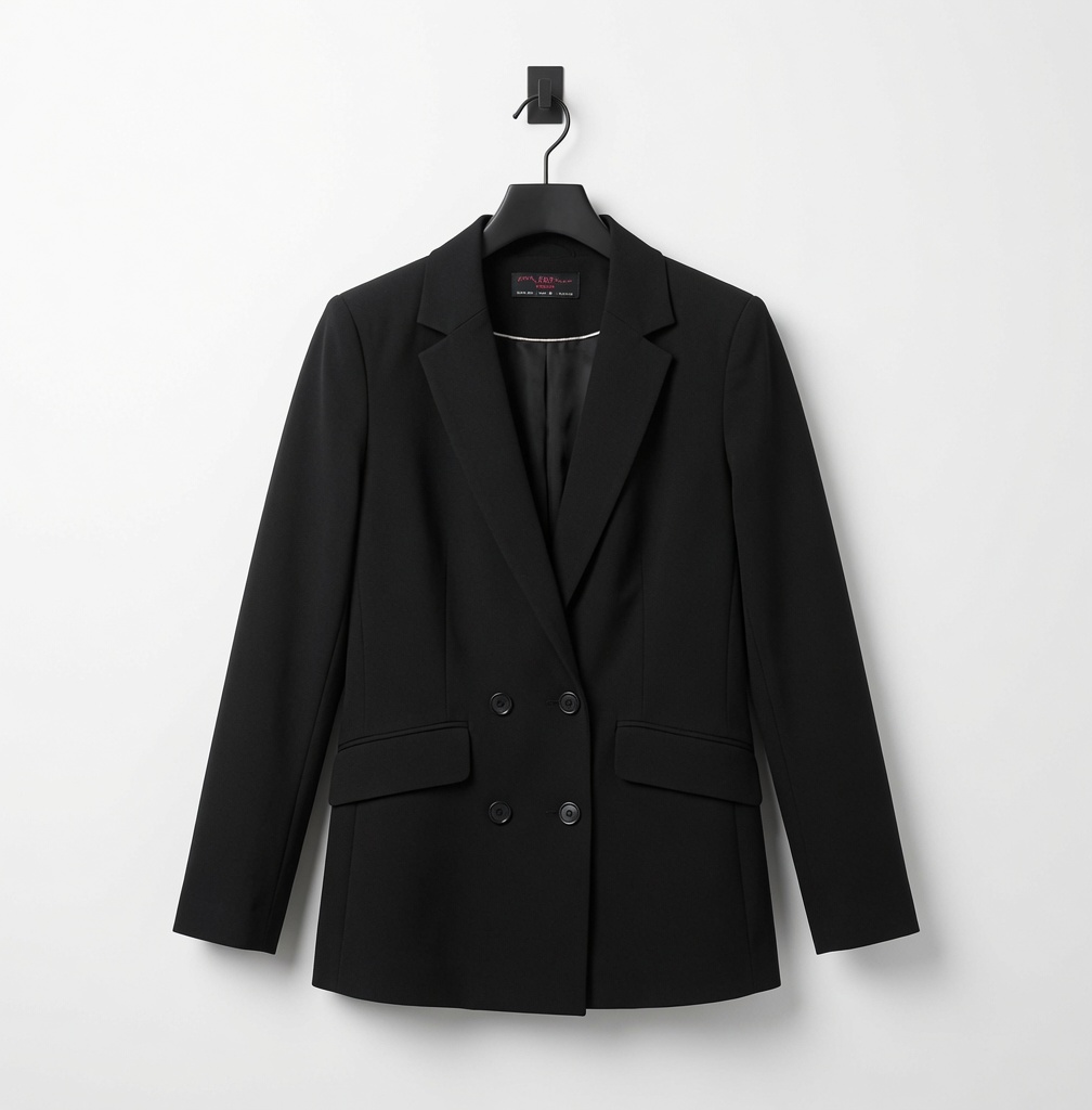 New Look Womens Black Blazer Jacket Size UK 10 Double Breasted Shoulder Pads