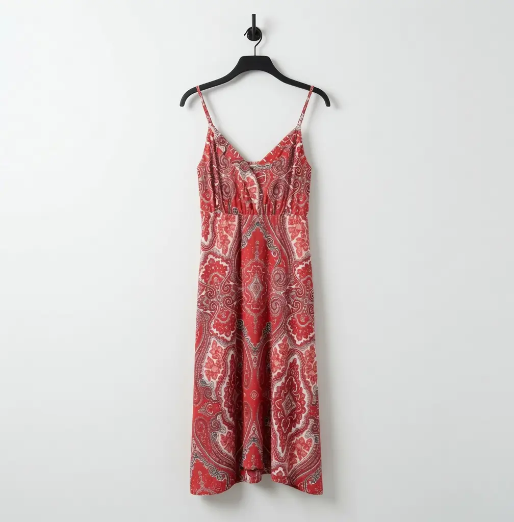 Bodyflirt Paisley Print Maxi Sundress Size Large Red White Asymmetric Hanky Hem