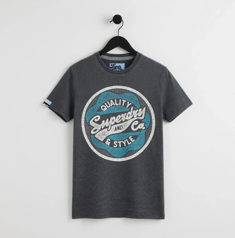 Superdry Men’s T-Shirt Small Grey Marl Graphic Logo Tee Short Sleeve S