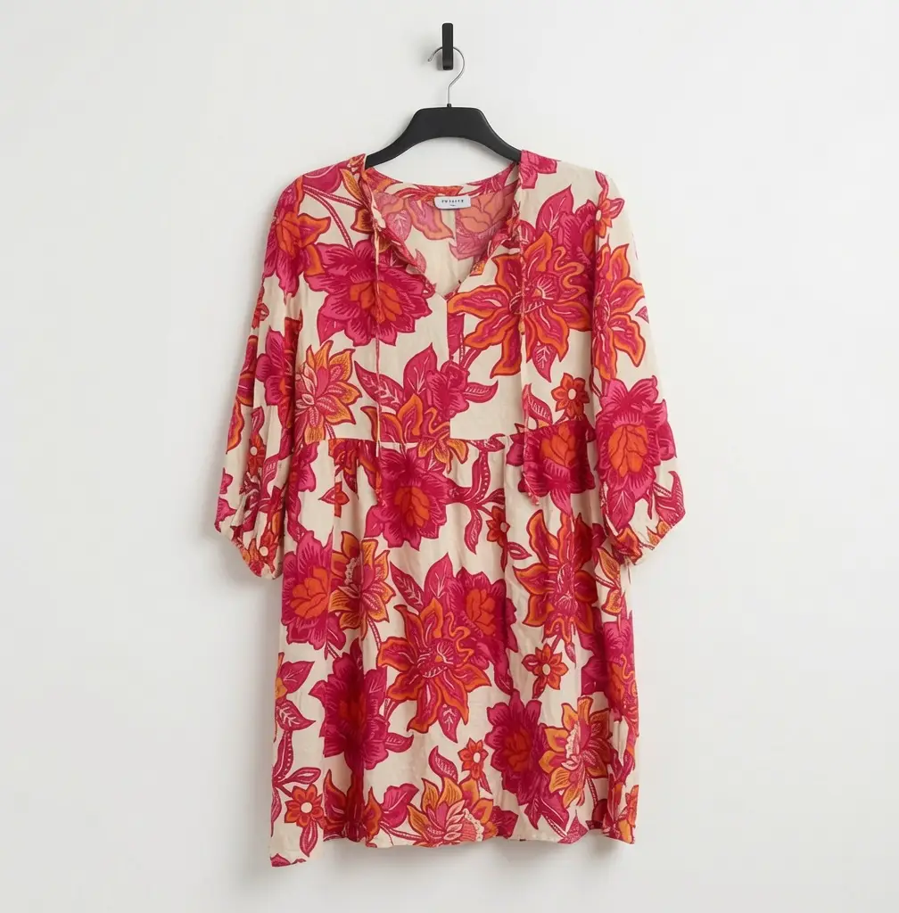 Papaya Womens Size UK 16 Pink Orange Floral V Neck Smock  Dress Tunic