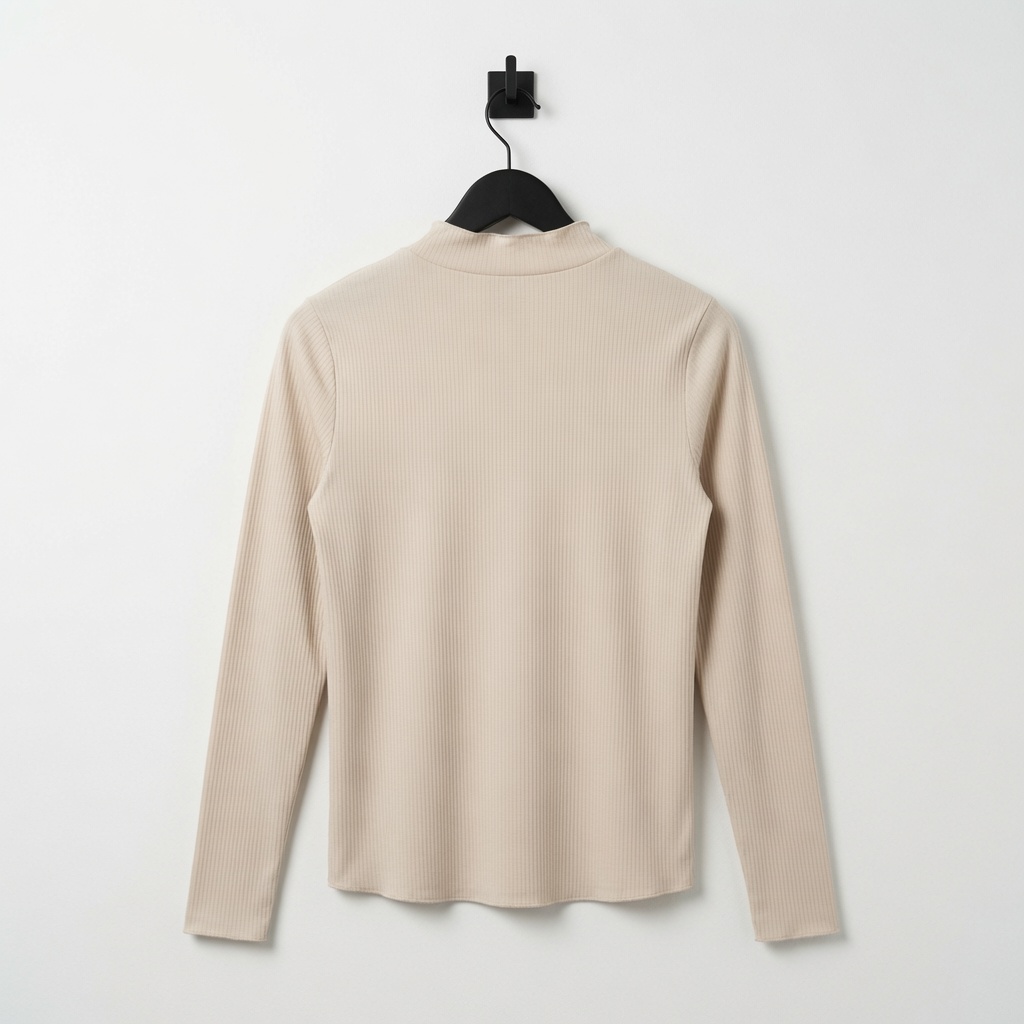 George Cream Ribbed Top UK 8 High Neck Lettuce Edge Long Sleeve Blouse Tee