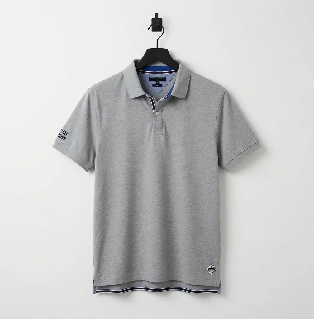 Tommy Hilfiger Mens Grey Heather Slim Fit Pique Polo Shirt Patch Size XL