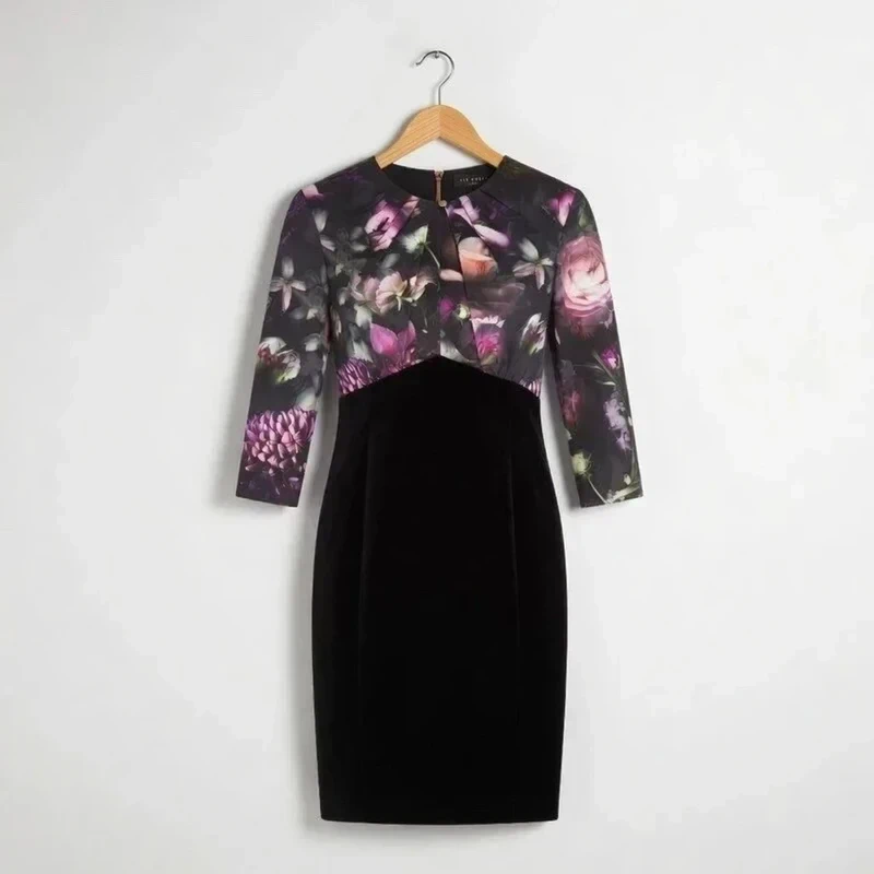 Ted Baker Evening Dress Size 1 (8) Floral Bodycon