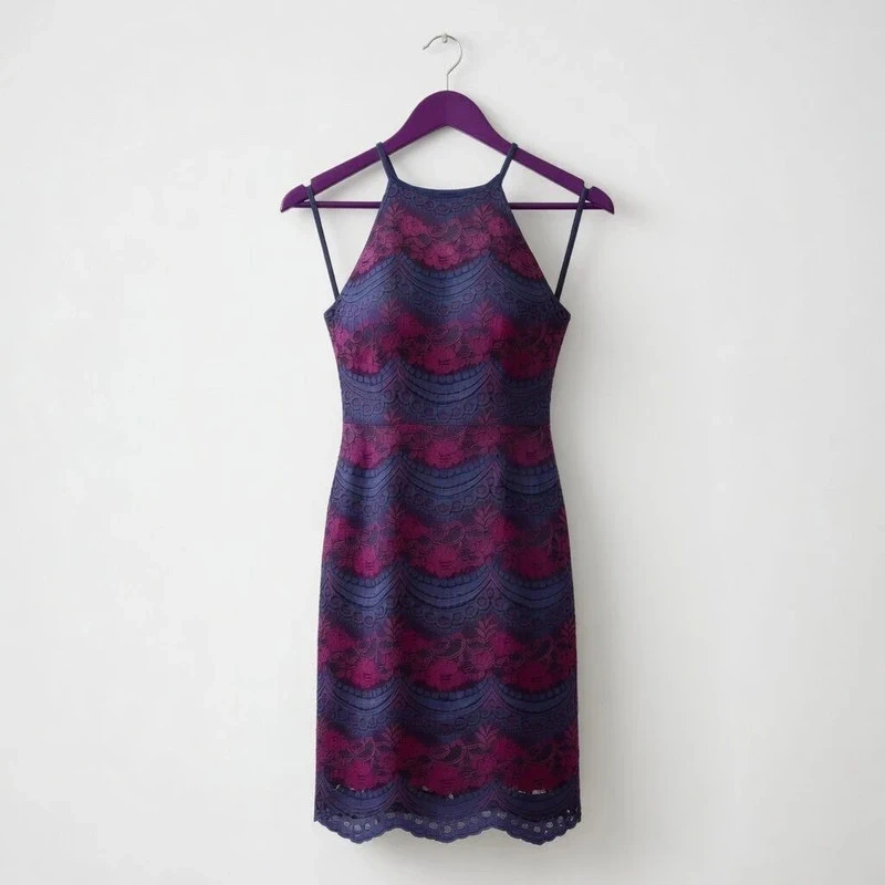BNWT. Elegant Burgundy Lace Halter Neck Dress New Look Size 10 Wedding Party Evening