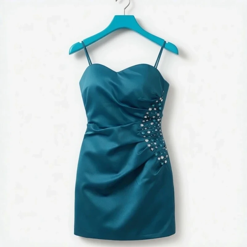 Evening Dress AX Paris 10 Teal Blue Satin Embellished Bodycon Ruched Mini