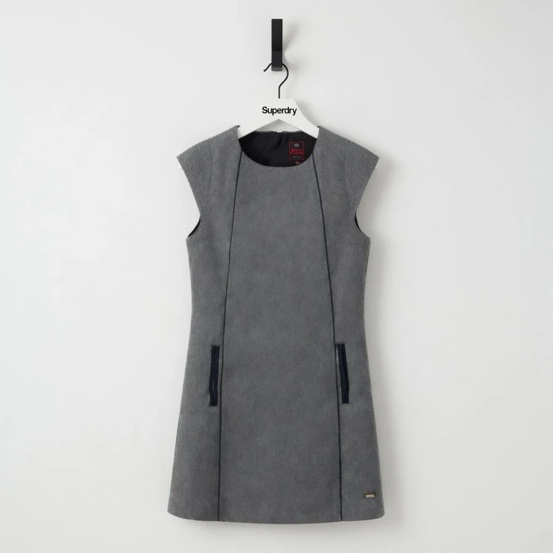 Superdry Boutique Atelier Tweed Grey Mini Dress Large L Herringbone