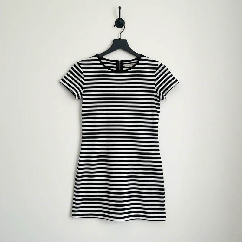 Zara Trafaluc Striped Dress Size S Small Black White Short Sleeve Exposed Zip