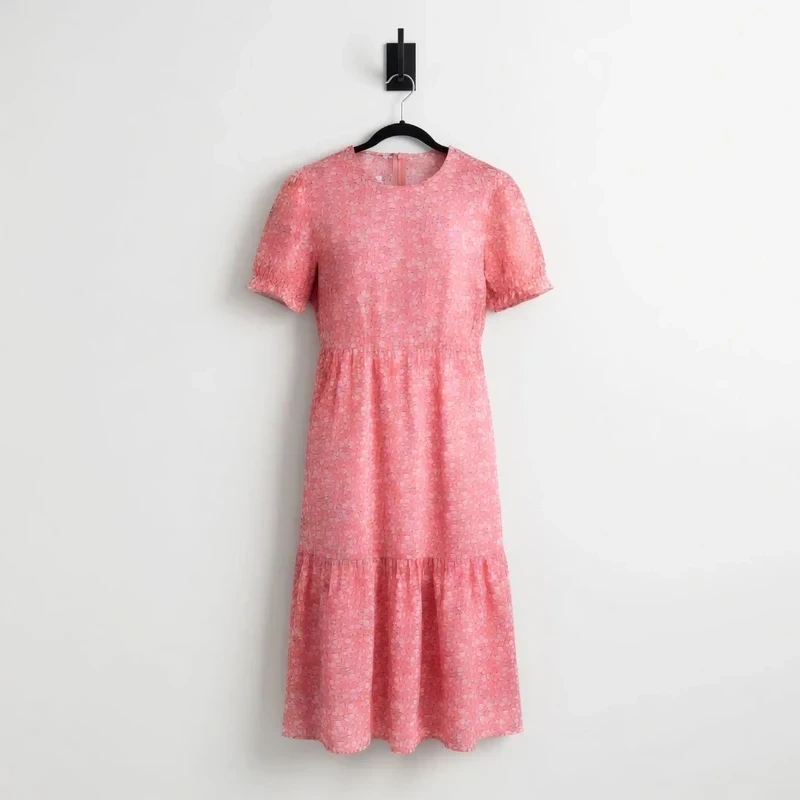 SHEIN Pink Floral Midi Dress Size M UK 10 Ditsy Flower Shabby Chic Boho Summer