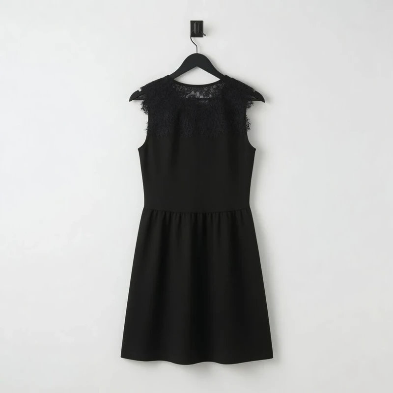Superdry Black Lace Beaded Neckline Skater Dress Size S