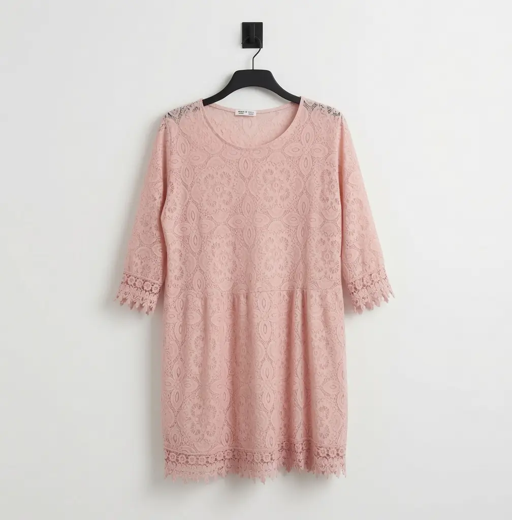 Made In Italy Dusky Pink Floral Lace Tunic Dress Lagenlook Crochet Trim UK 16