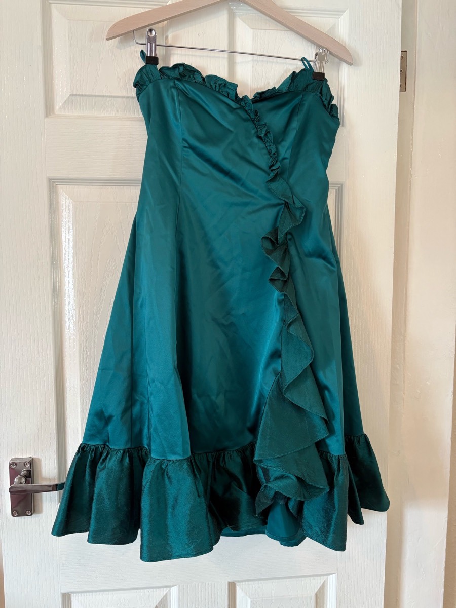 Coast Teal Satin Strapless Frill Dress UK 12 Occasion Wedding Guest