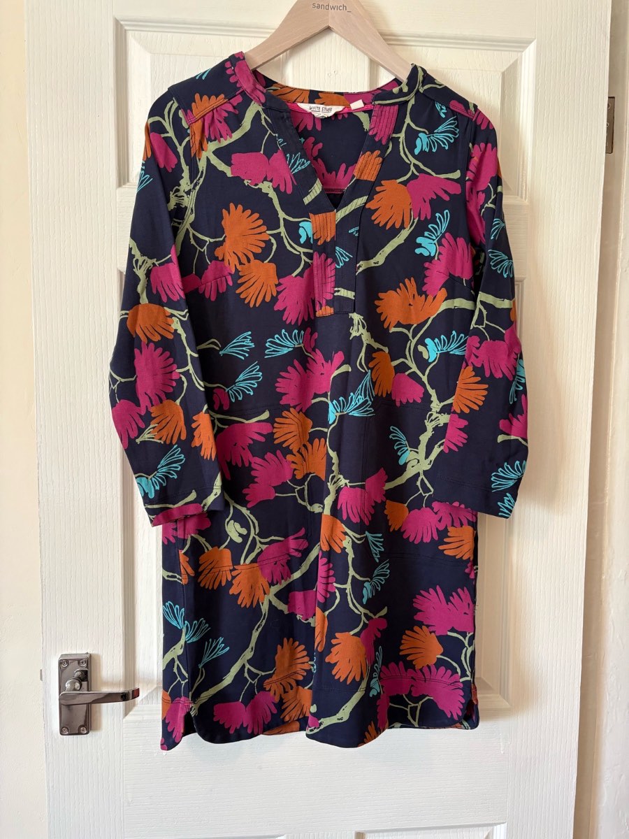 White Stuff Petite Tunic Top UK 6 Floral Cotton Long Sleeve Oversized Boho