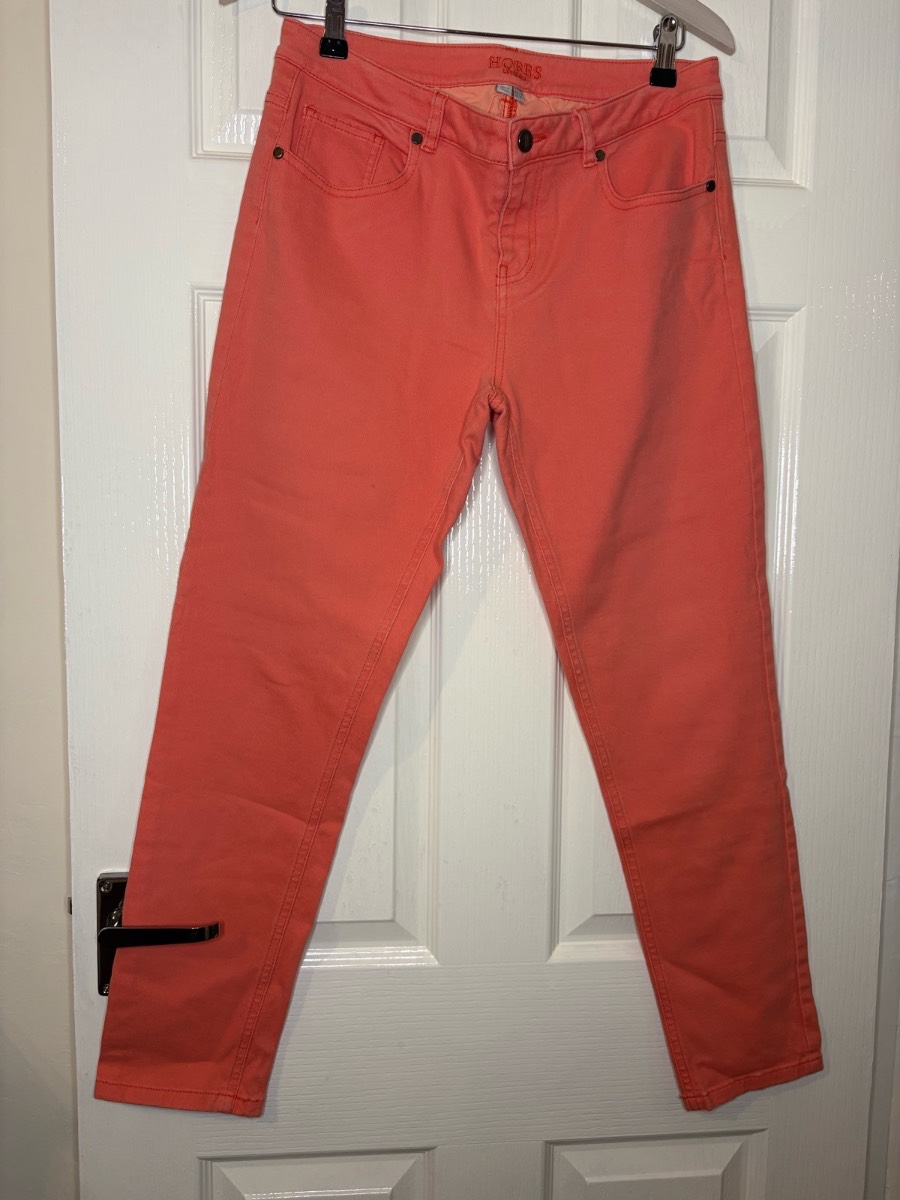 Hobbs Salmon Pink Straight Leg Jeans UK 12 Full Length Stretch