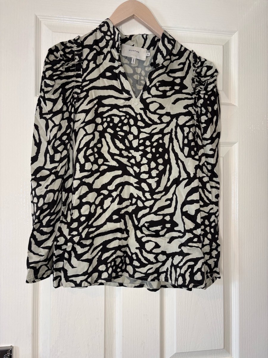 Munthe Black & Cream Printed Blouse UK 6