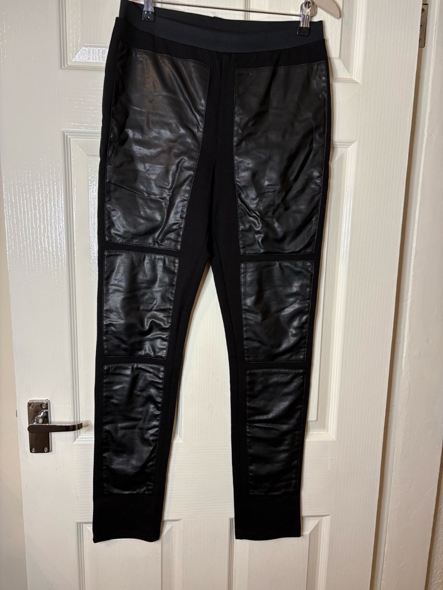 Joseph Ribkoff Black Faux Leather Panel Leggings UK 10 Stretch Pull On