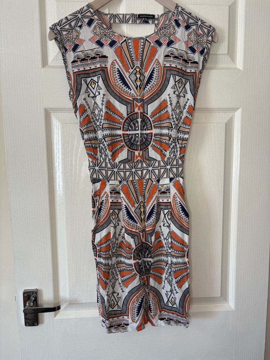 Warehouse Aztec Tribal Print Dress UK 8 Festival Boho Mini Summer