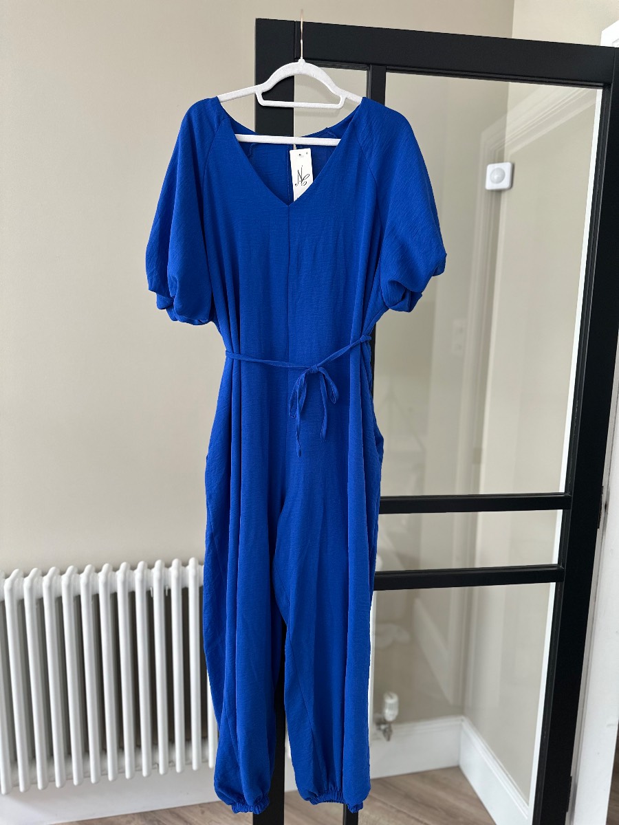 Bright Blue Jumpsuit | One Size UK 8‑16 | Pockets | Tie Waist