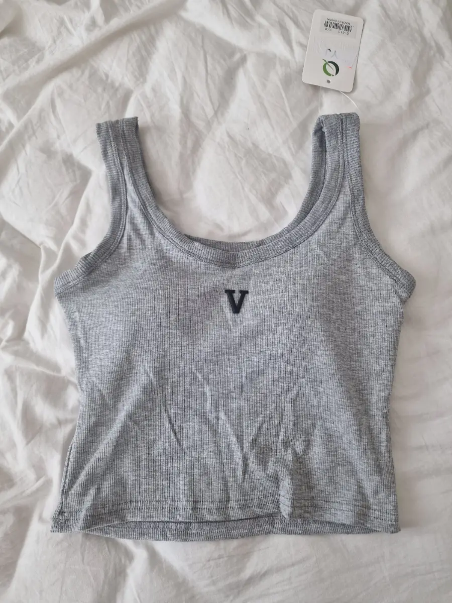 Grey Ribbed Padded Crop Top M/L