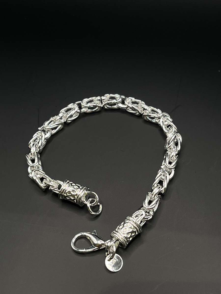 925 Sterling Silver Byzantine Chain Bracelet/20cm