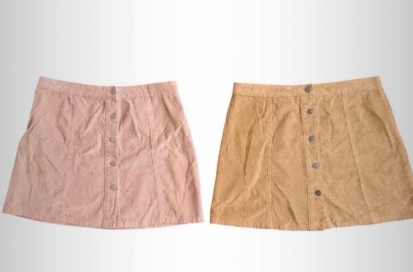 Primark Denim Co Cotton Blush Pink & Tan Corduroy Skirt Bundle x2 - UK 14