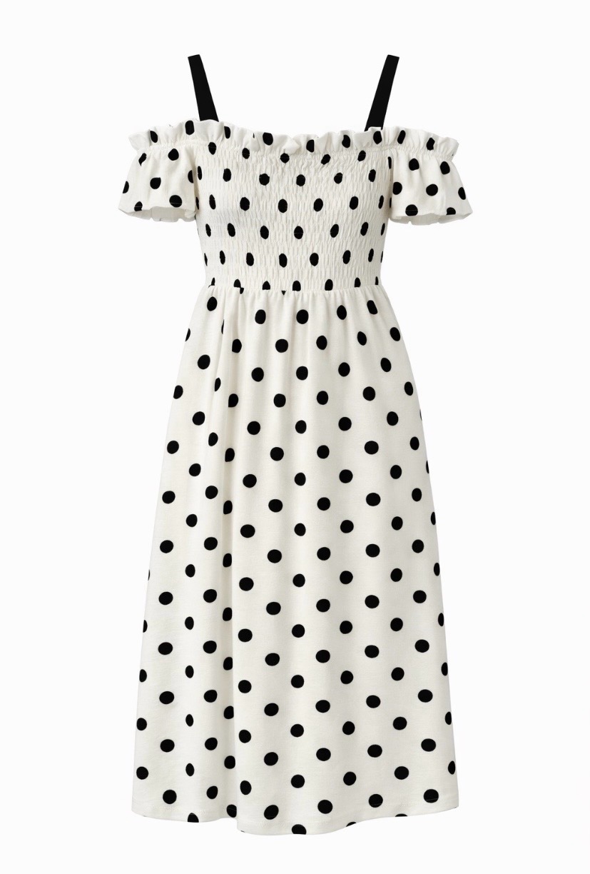 TopShop White & Black Polka Dot Summer Midaxi Dress - UK 10