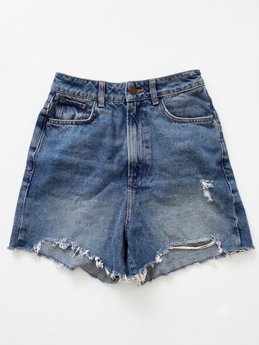 New Look Tall High-Waisted Cotton Distressed Denim Shorts - UK 8 26W