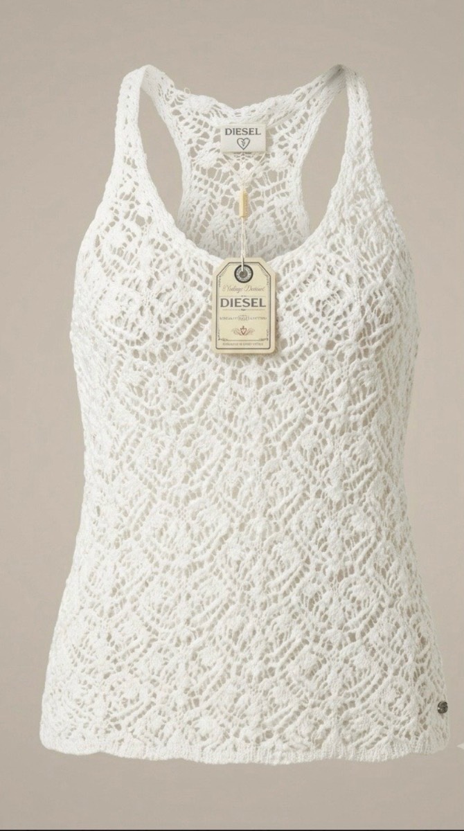 DIESEL Y2K Boho Charlize Cami Crochet Open Knit Racerback Vest - UK S