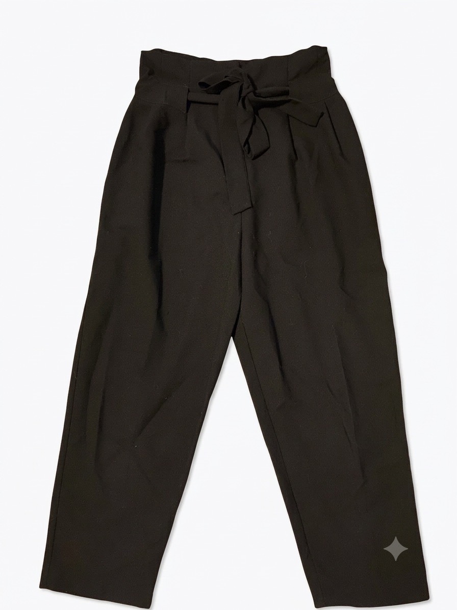 ASOS Black Paperbag High-Waist Pleated Trousers & Belt - W28 L24.5" (Ankle)