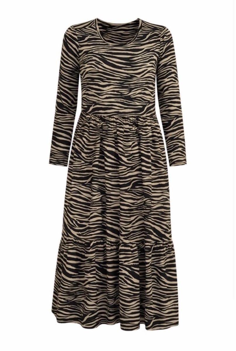 F&F Black & Brown Animal Print Zebra Midaxi Casual Jersey Midaxi Dress - UK 12
