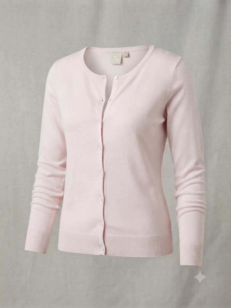 Tu Pale Pink Button-Down Crew Neck Lightweight Soft Knit Cardigan - UK 12