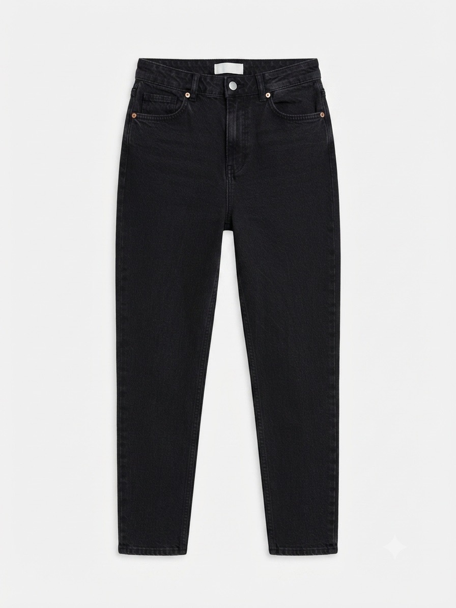 H&M Distressed Black High-Waist Cotton Mom Slim-Fit Ankle Jeans - UK 10, 28W, 26.5L