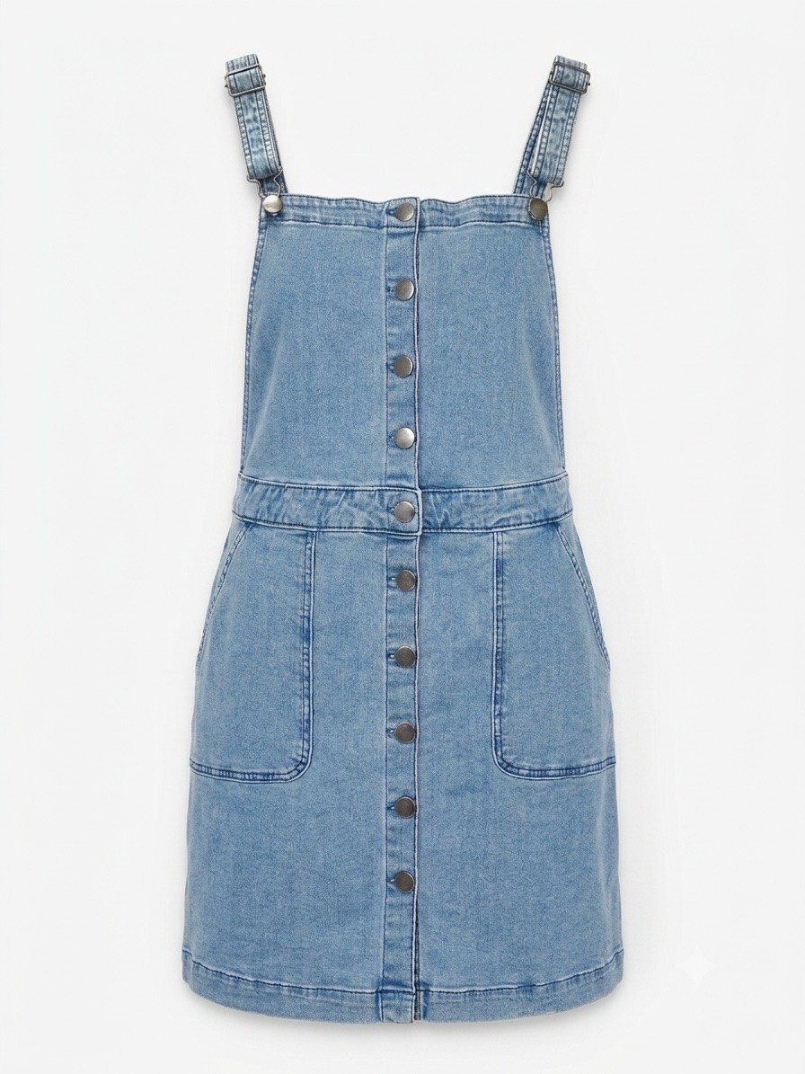 Nutmeg Blue Cotton Blend Button Front Midi Pinafore Dungaree Dress - UK 12