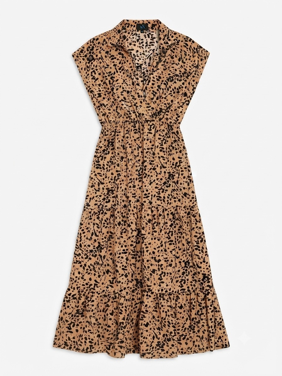 AX Paris Animal Print Tiered V-Neck Collared Shirt Dress - UK 12