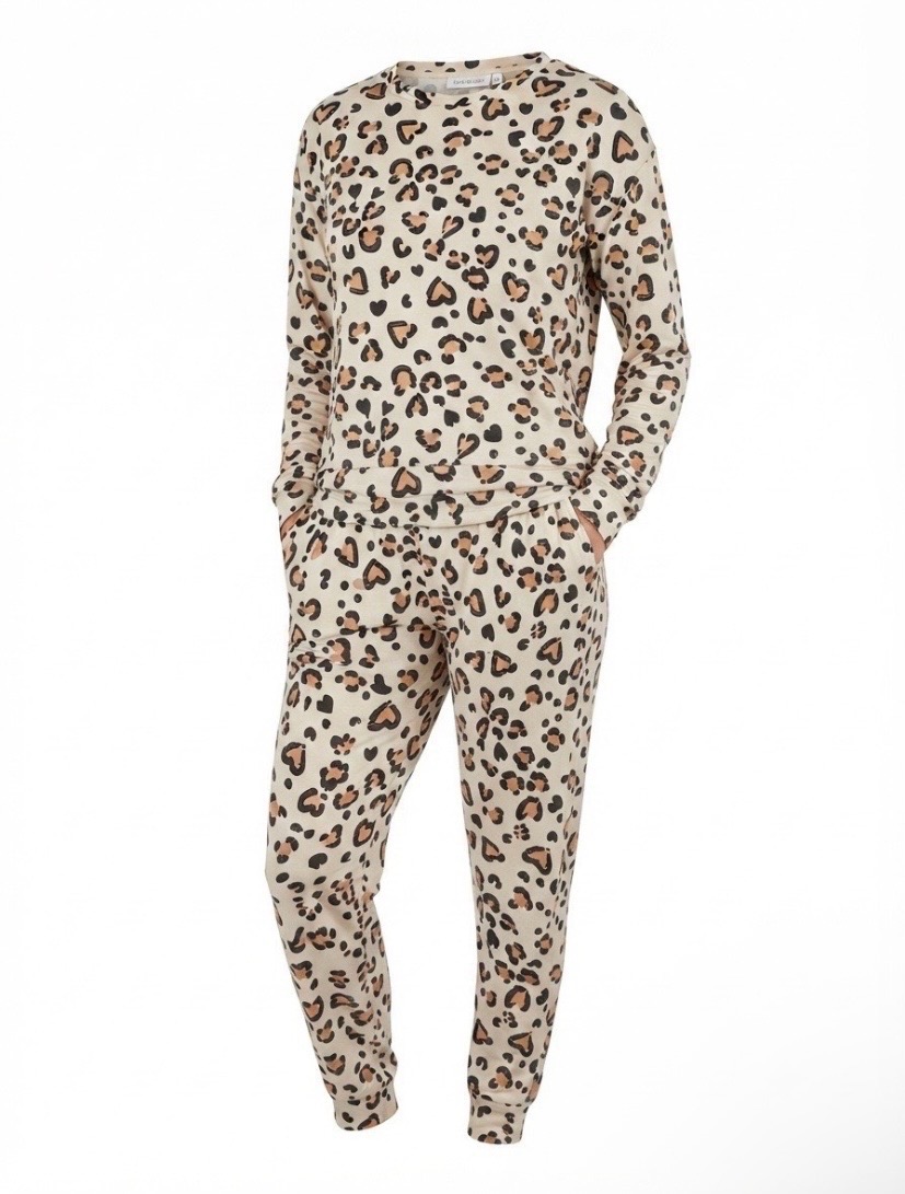 Matalan Be Beau Heart Leopard Print Pyjamas Set - UK M (12/14) P2P 23”