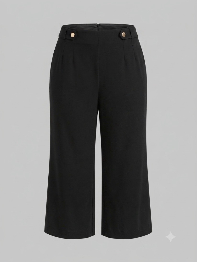 Oasis Black Wide-Leg Cropped Trousers Culottes - UK 10 28W 23L